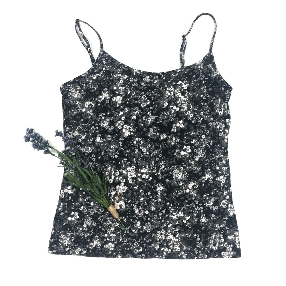 Loft Black and White Floral Print Cami Sz M